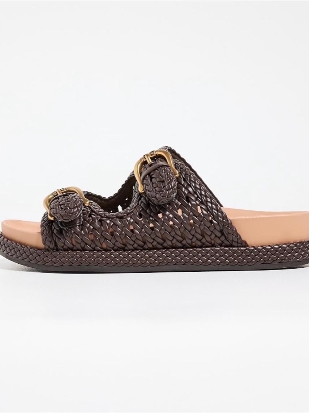 Sam Edelman Reid Slides Woven Double-Buckle Slide Sandal in Dark Brown Sz 9.5 - Picture 2 of 8